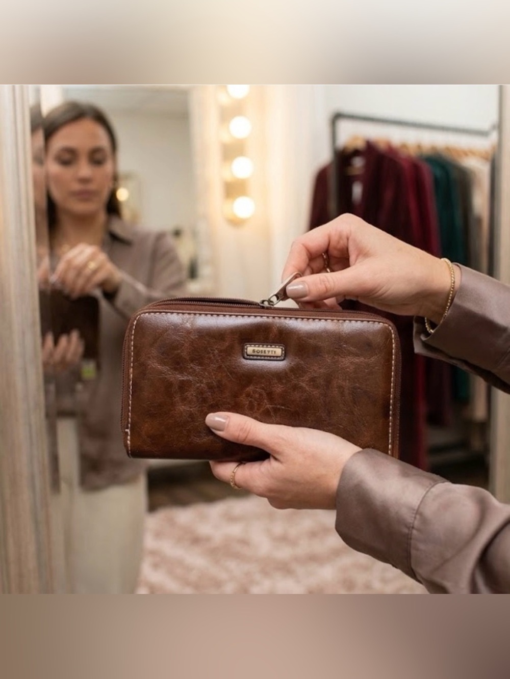 Rosetti Brown Faux Leather Zip Around Wallet Multi-Compartment Organizer